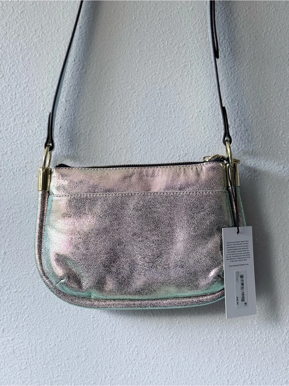 Aimee Kestenberg Iridescent Leather Crossbody with Gold Hardware Party Bag